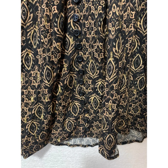 Zara Black Gold Metallic Print Long Sleeve Button Front Mini Dress Size Small - Picture 8 of 12